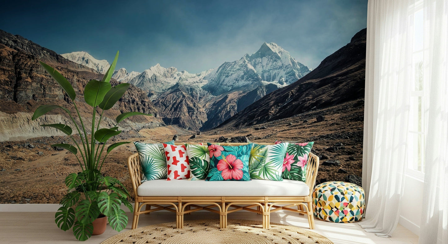 Snowcapped peaks wallpaper mural Peaks of Tranquility brown earth path