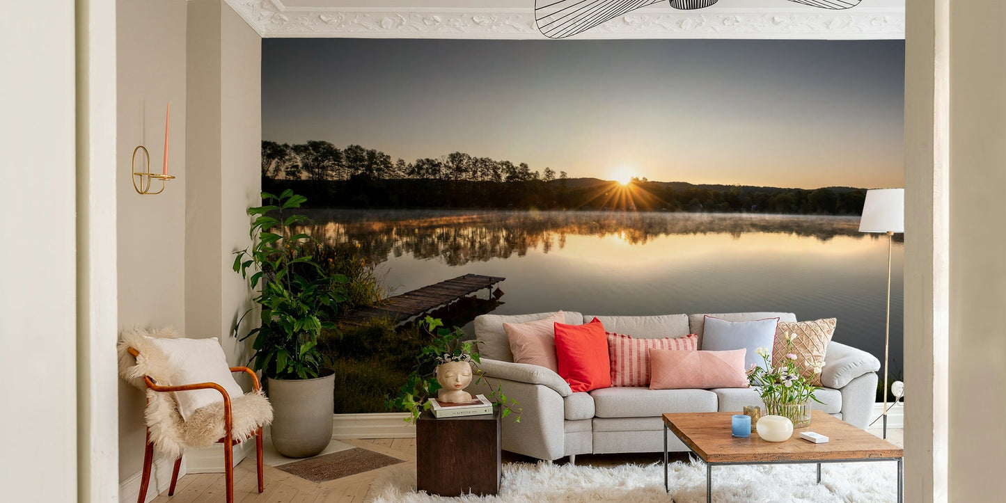 Tranquil Sunrise Reflection Over Serene Lake Wall Mural