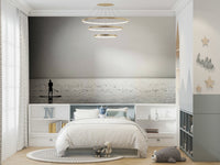 A peaceful open ocean mural on decorative wallpaper.

