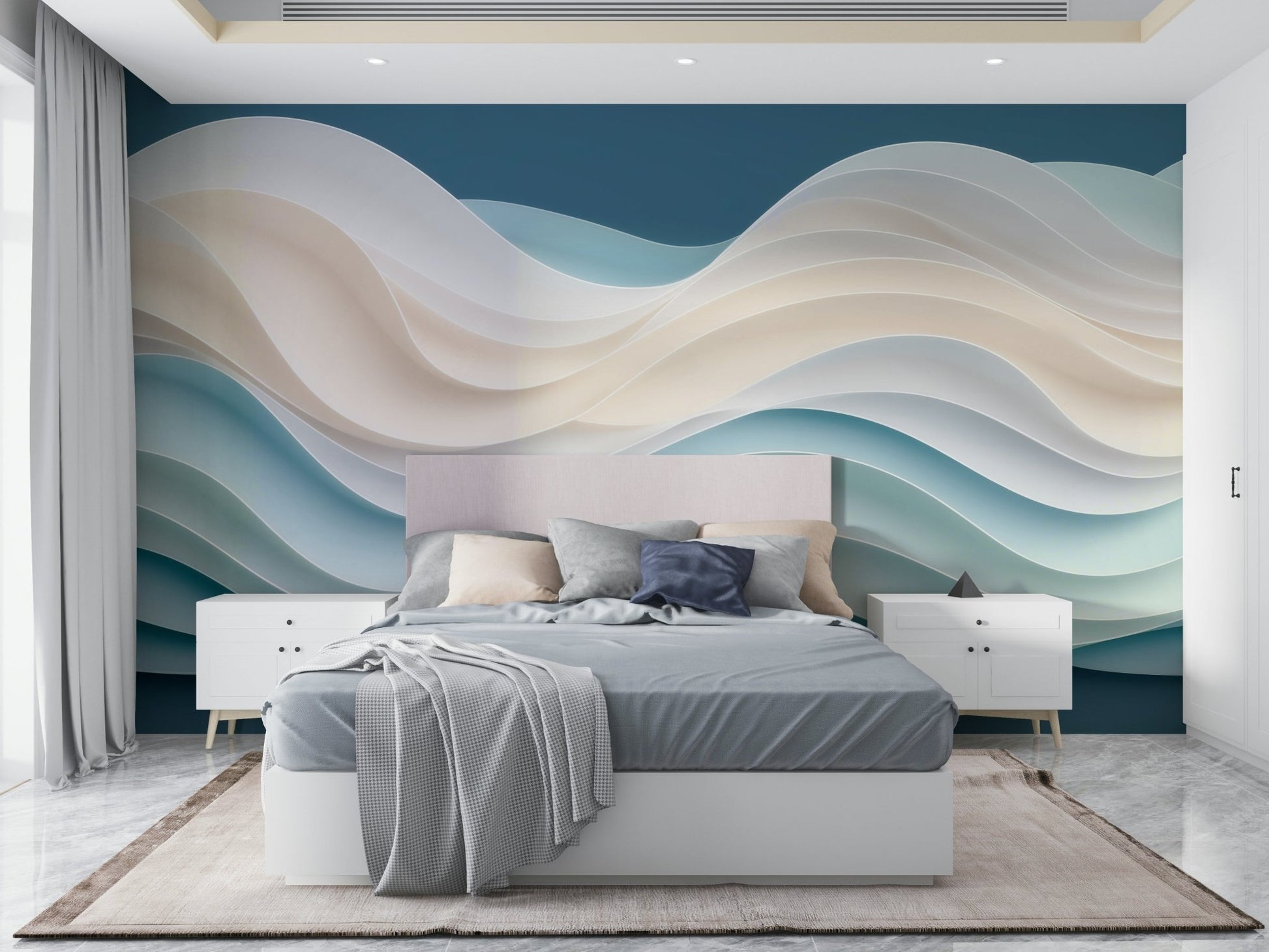 The wallpaper is applied seamlessly, making the view feel realistic.

