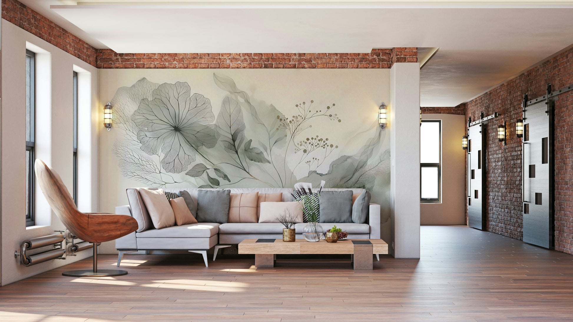 Soft gray and cream wall decor for a sophisticated entryway statement.