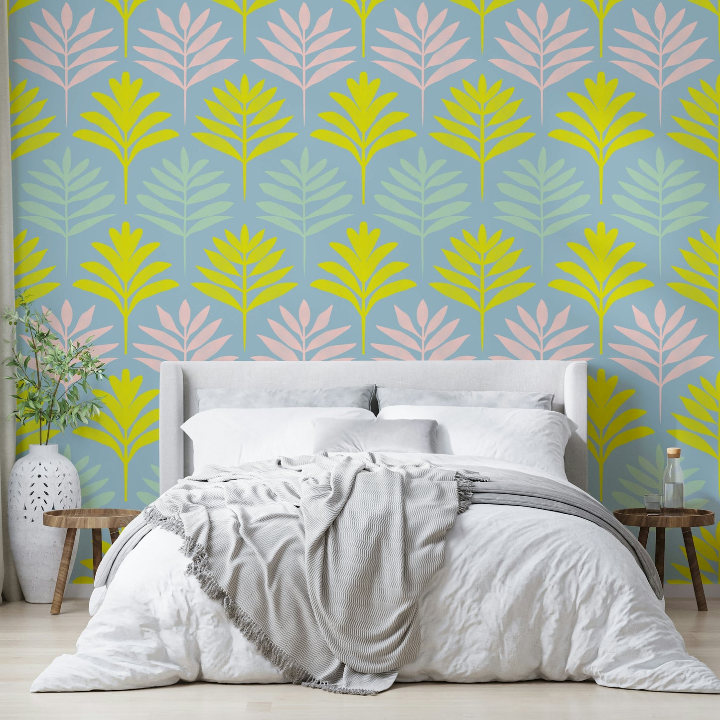 Soft tropical wallpaper for cozy interiors

