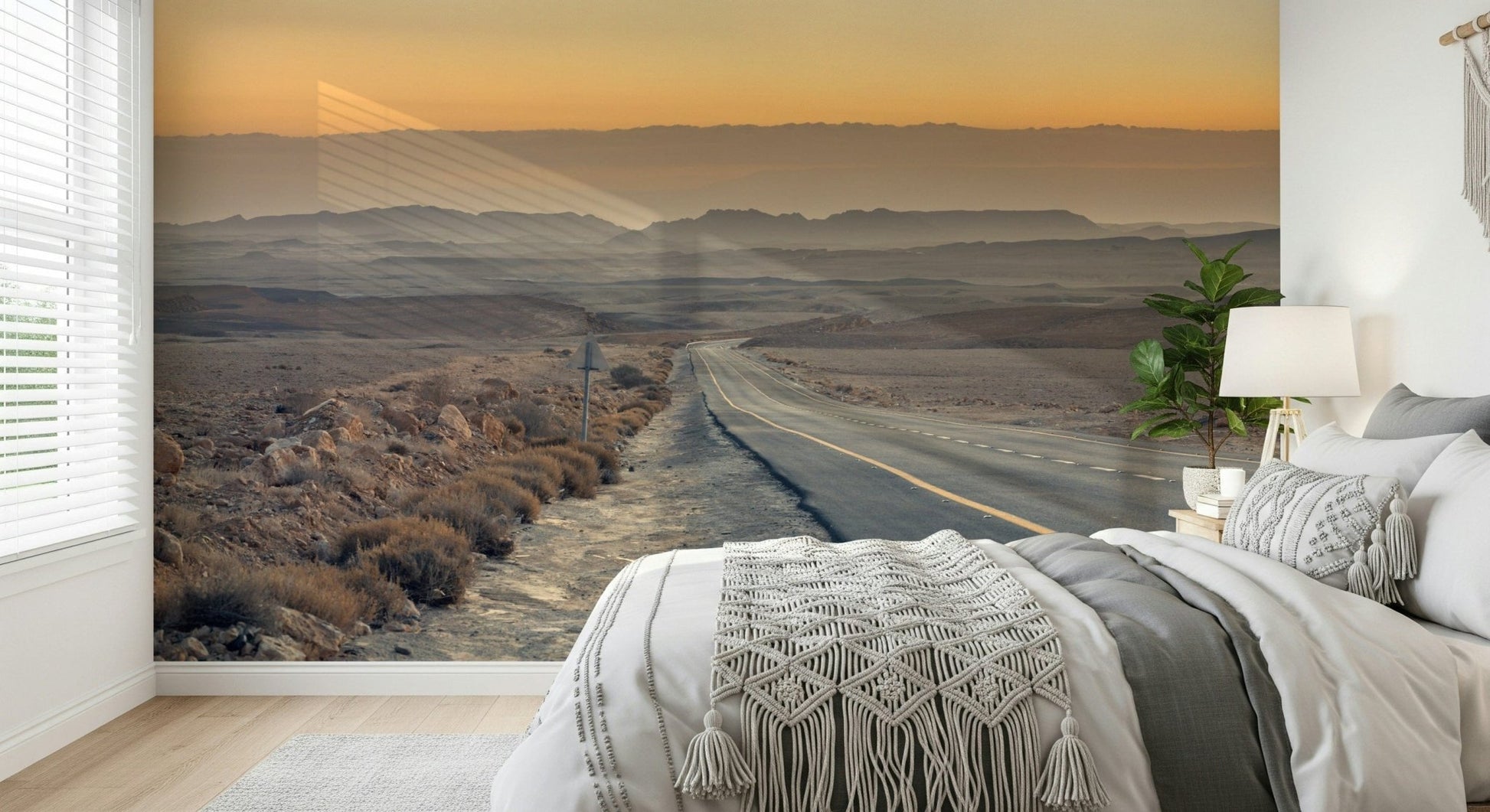 Lone highway, golden hour, a captivating Traversing the Desert print.