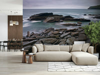 Coastal rock beach mural in modern living space