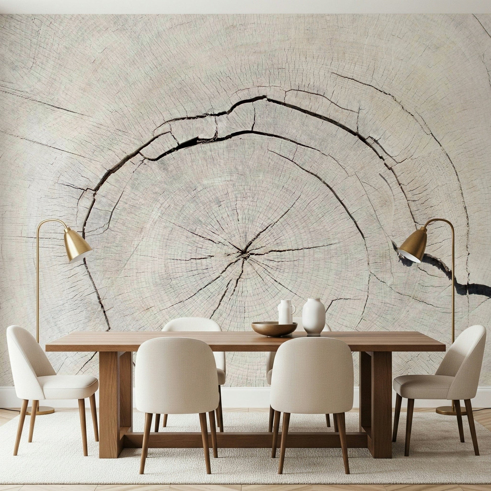 Tree wallpaper mural in entryway, minimalist nature print, gentle color tones for focal wall