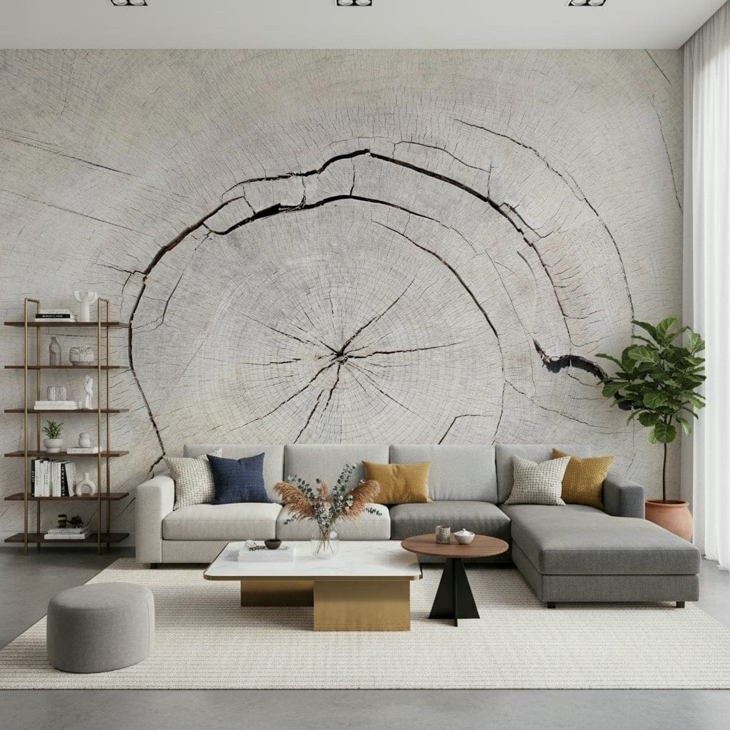 Tree mural in nursery, soft botanical look, muted color palette for a peaceful wall feature