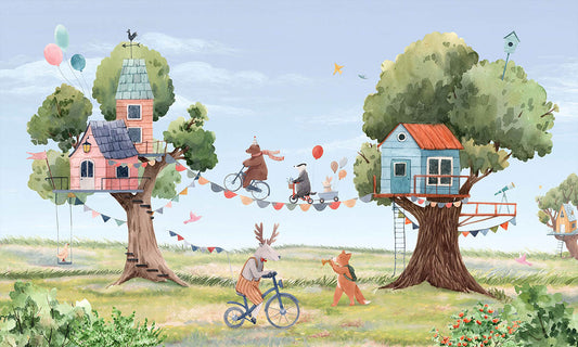 Treehouse party wallpaper for kids room