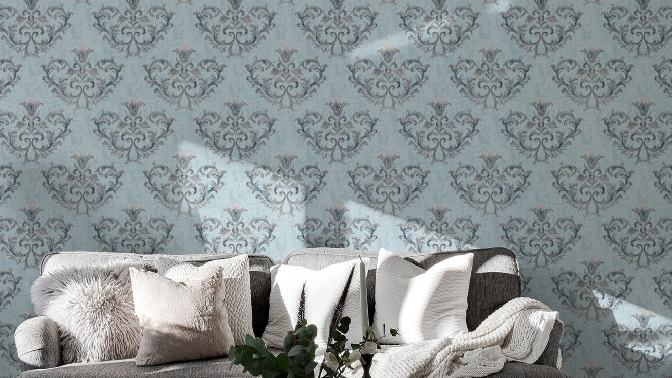 Stylish Grey Damask Pattern Wallpaper Mural