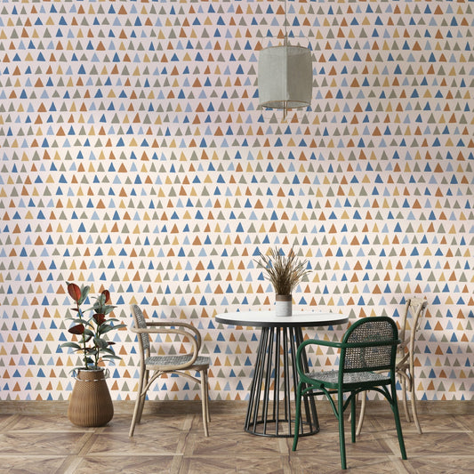 Hand-drawn triangle pattern wallpaper in mixed colors and boho style.

