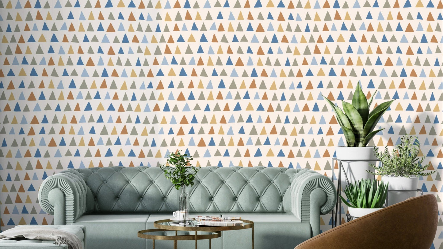 Triangle Multicolor Boho Wallpaper with earthy-toned geometric shapes.

