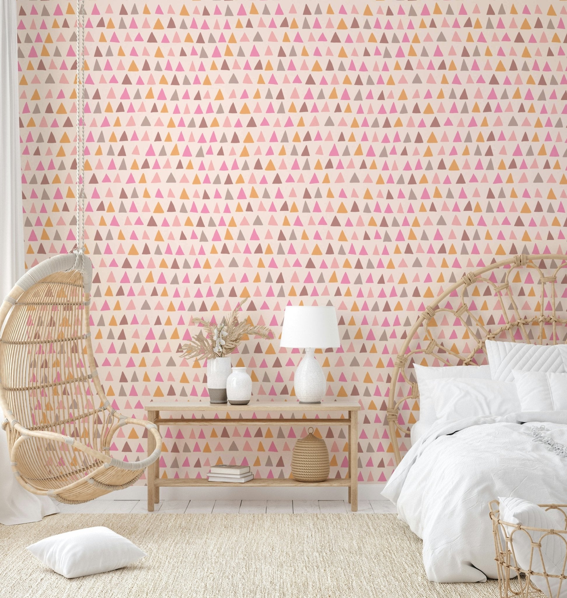 Playful pink geometric wallpaper for warm, happy walls.

