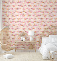 Playful pink geometric wallpaper for warm, happy walls.

