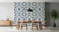 Triangles Composition Blue Wallpaper featuring geometric triangles in shades of blue and soft neutrals.