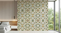 Contemporary wall mural with abstract triangles mimicking foliage patterns and textures.
