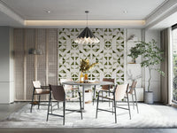 Abstract triangle pattern wallpaper in subtle olive hues for a fresh, contemporary look.