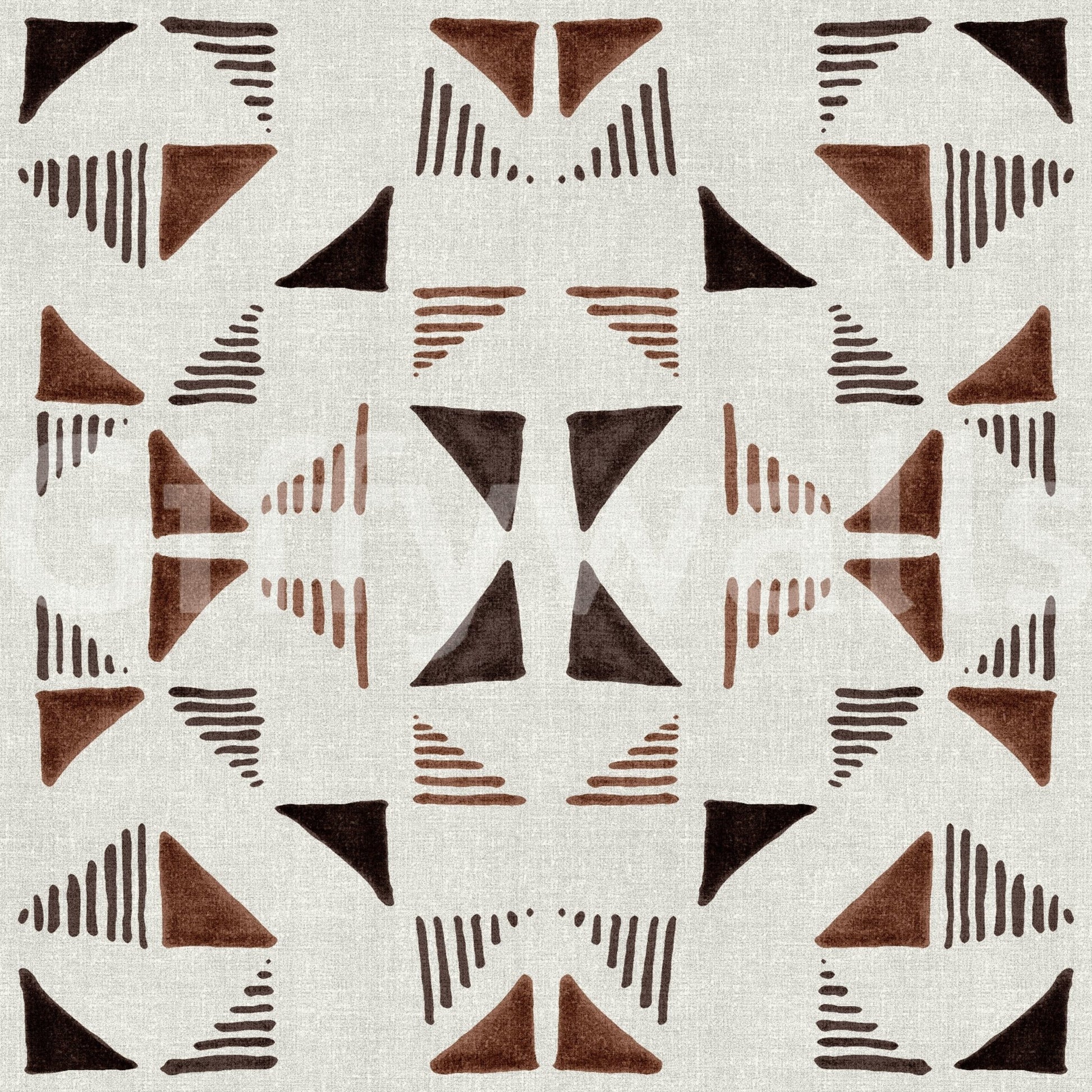 Triangles Composition Wood wallpaper close-up of chestnut-brown and espresso triangles on textured off-white linen