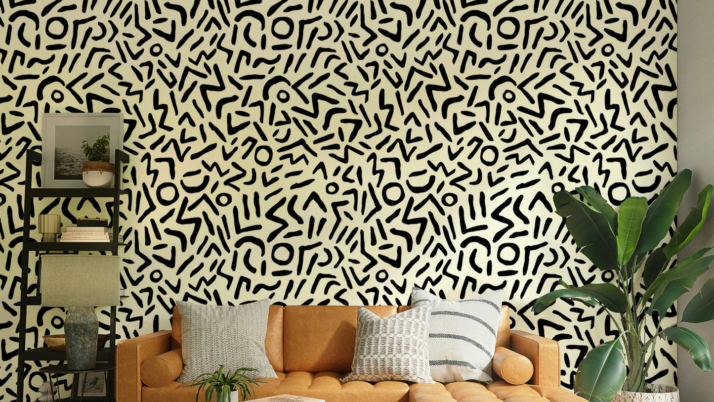 Wallpaper with a unique, hand-drawn bohemian design

