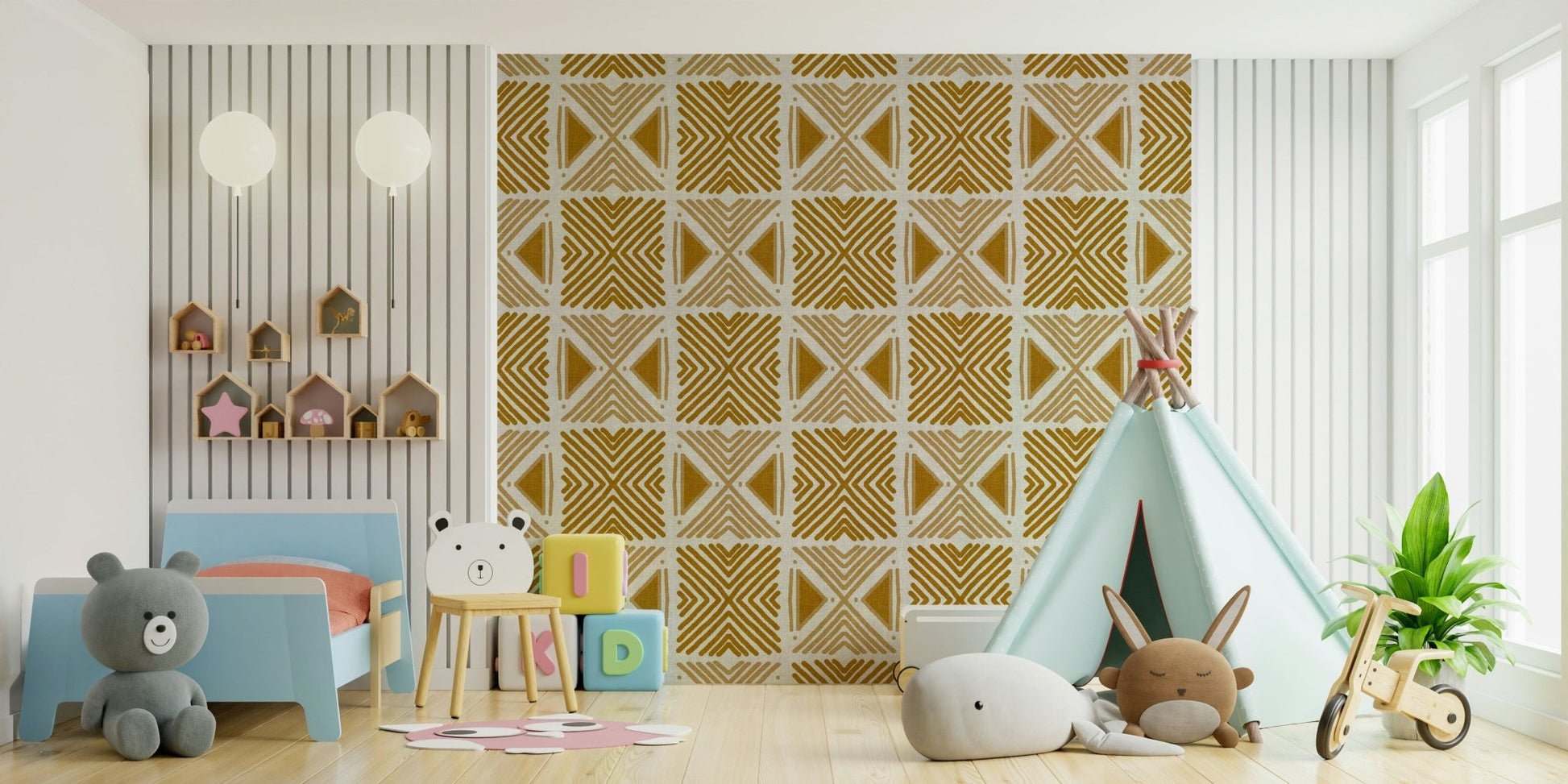 Southwestern style wallpaper, simple bold Tribal Foliage lines.