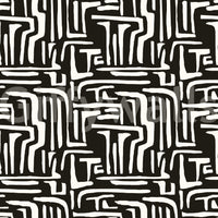 Stylish ivory and dark pattern, sophisticated Modern Tribal Maze mural feature.