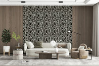 Artistic patterned backdrop, bold repetitive style, Modern Tribal Maze design.
