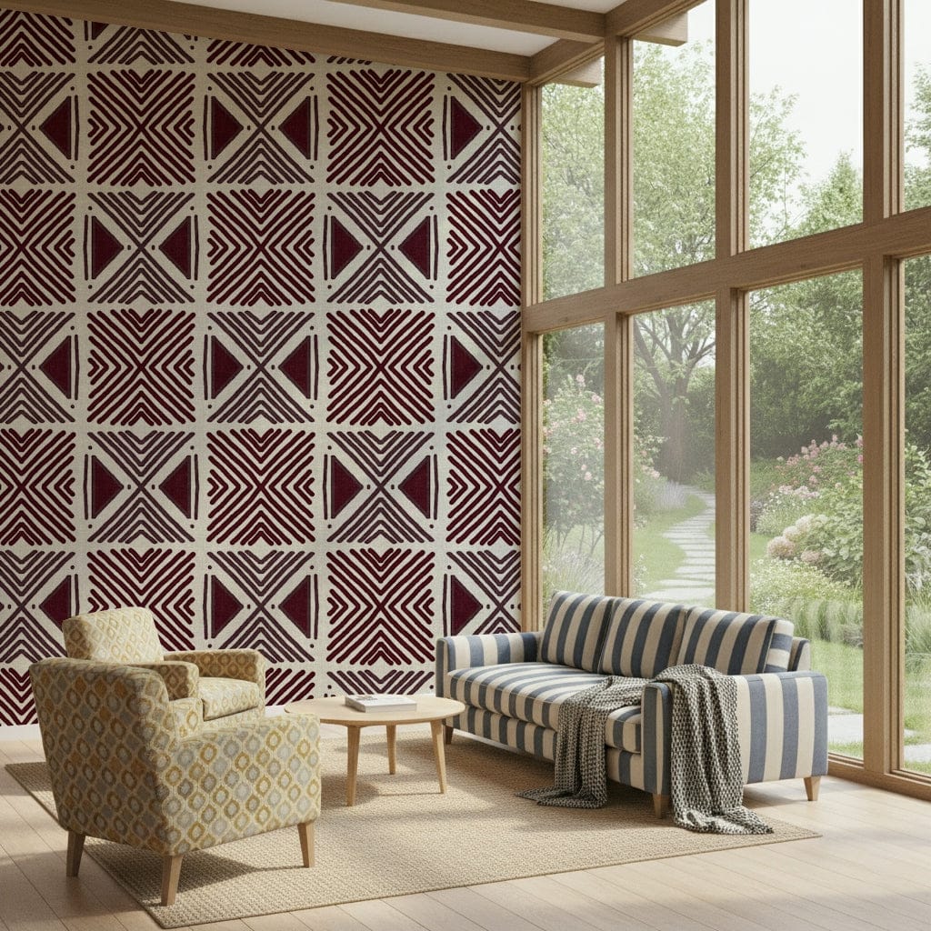 Tribal Wine Motif decorative wall mural; ancient symbols in a modern, elegant style.