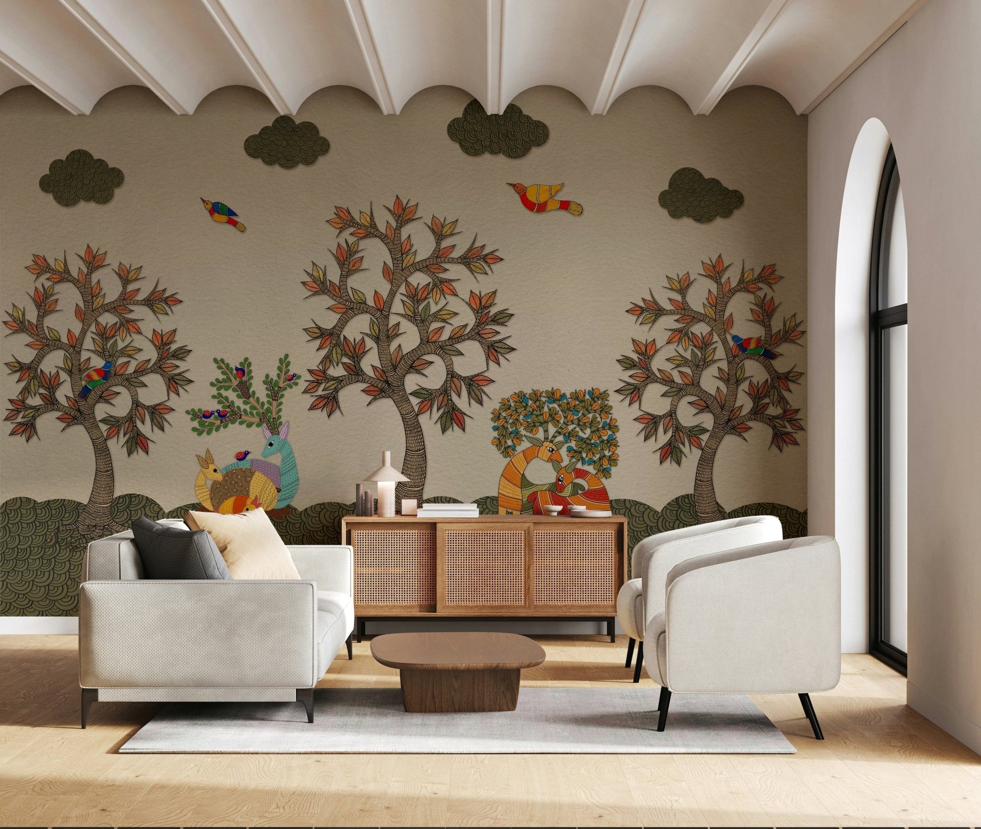 Tree wallpaper inspired by traditional tribal illustration and nature themes