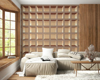Neutral book shelf mural in hallway wall decor, clean modern look