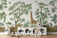 An artistic exotic bird mural on minimalist wallpaper.

