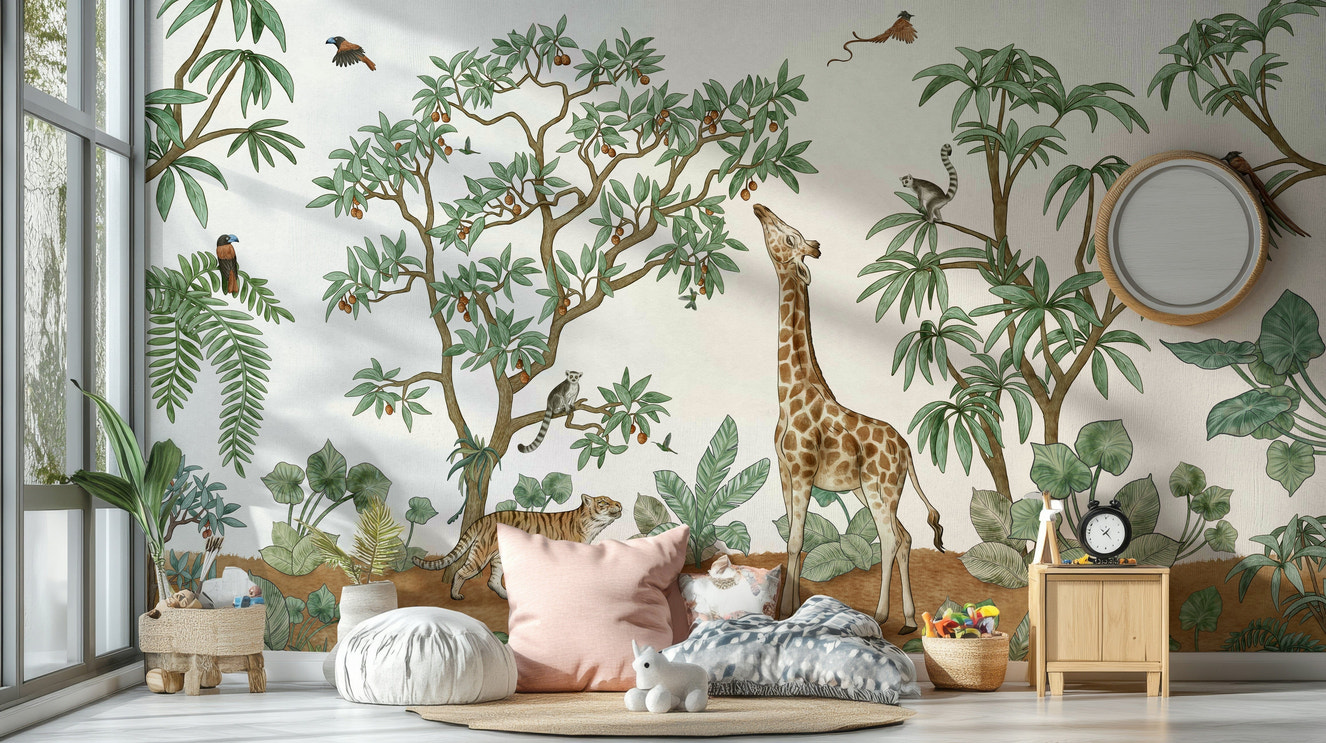 A serene lush jungle wall mural for vibrant decor.

