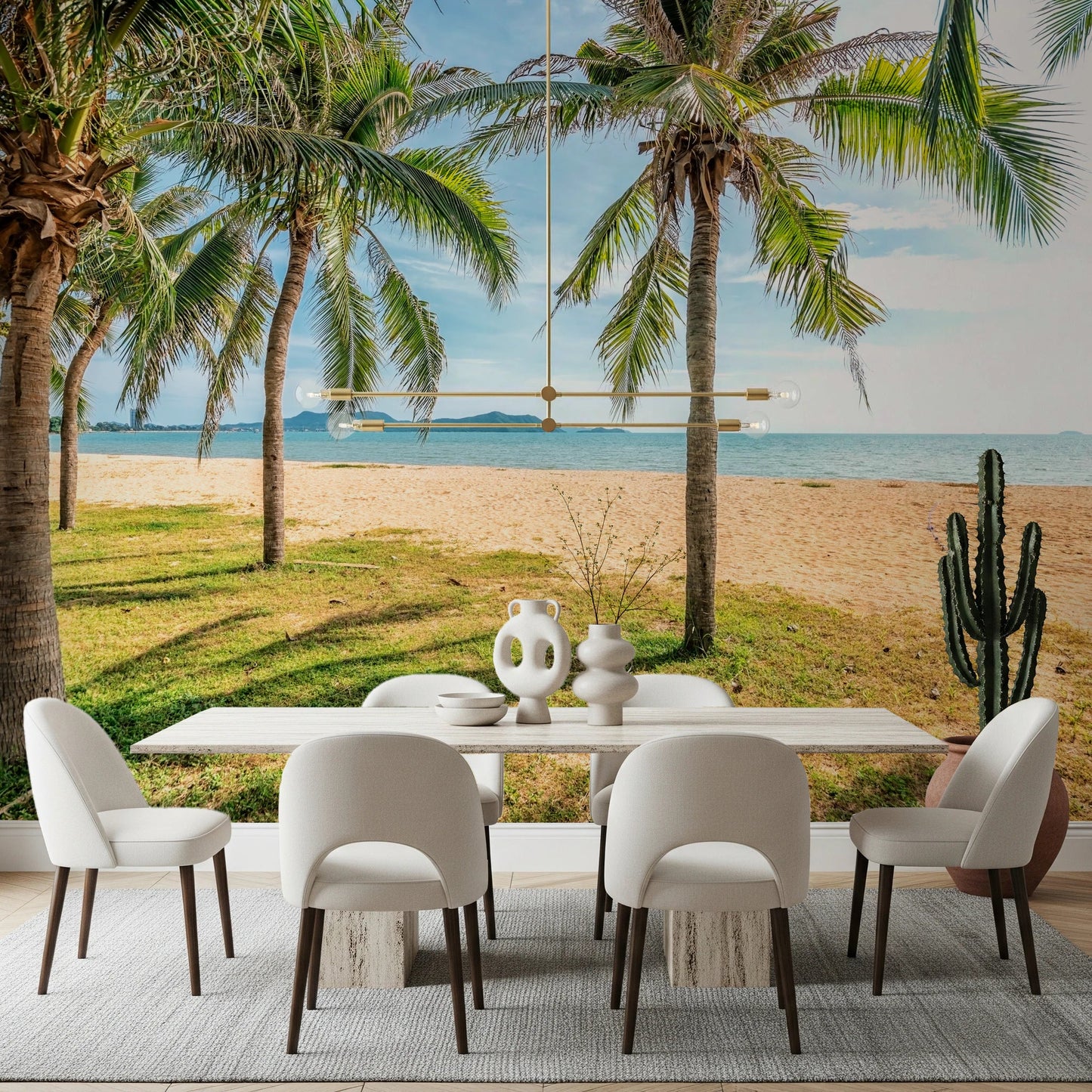 Serene beach wall mural sets relaxed mood in lounge