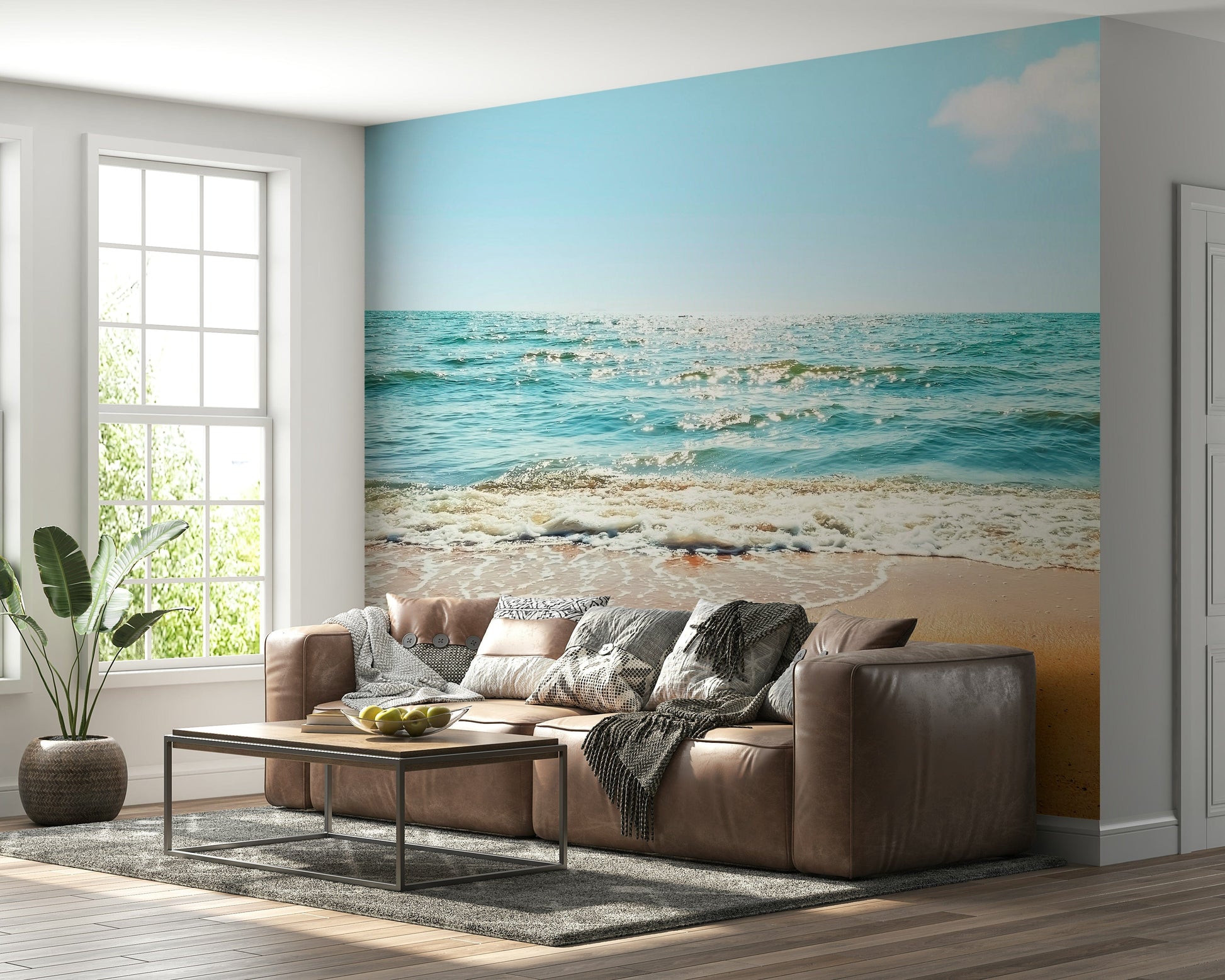 Sunny shore landscape Tropical Escape wallpaper for walls.