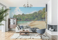Nature-themed wall mural with beach landscape and gentle sky cloud wallpaper