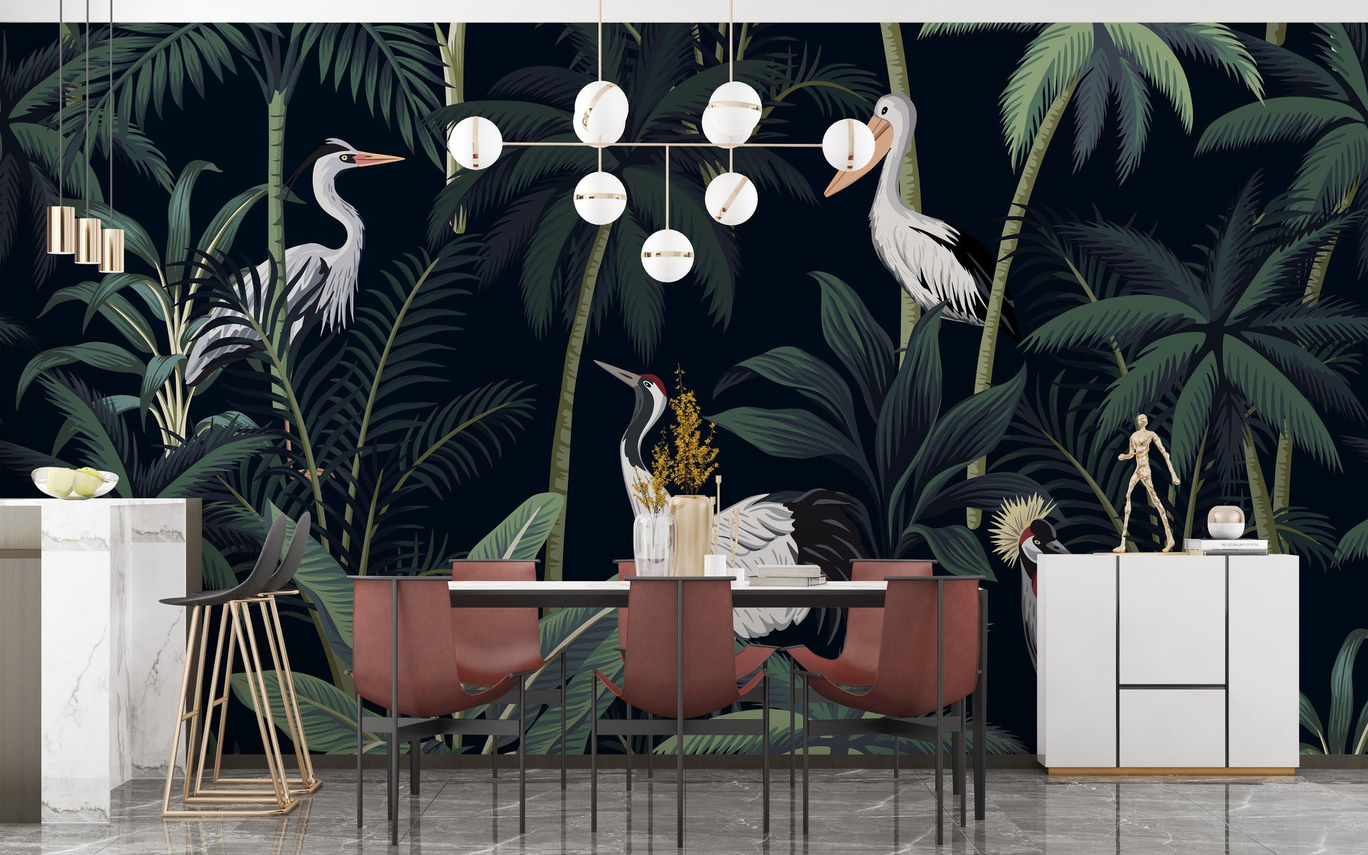 Tropical Birds In Night Sky Wallpaper Mural - Giffywalls