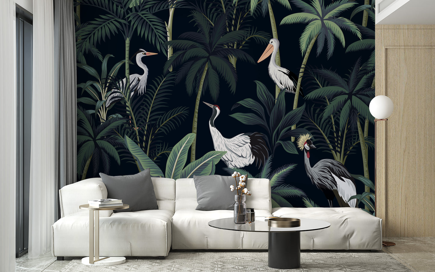 Tropical Birds In Night Sky Wallpaper Mural - Giffywalls