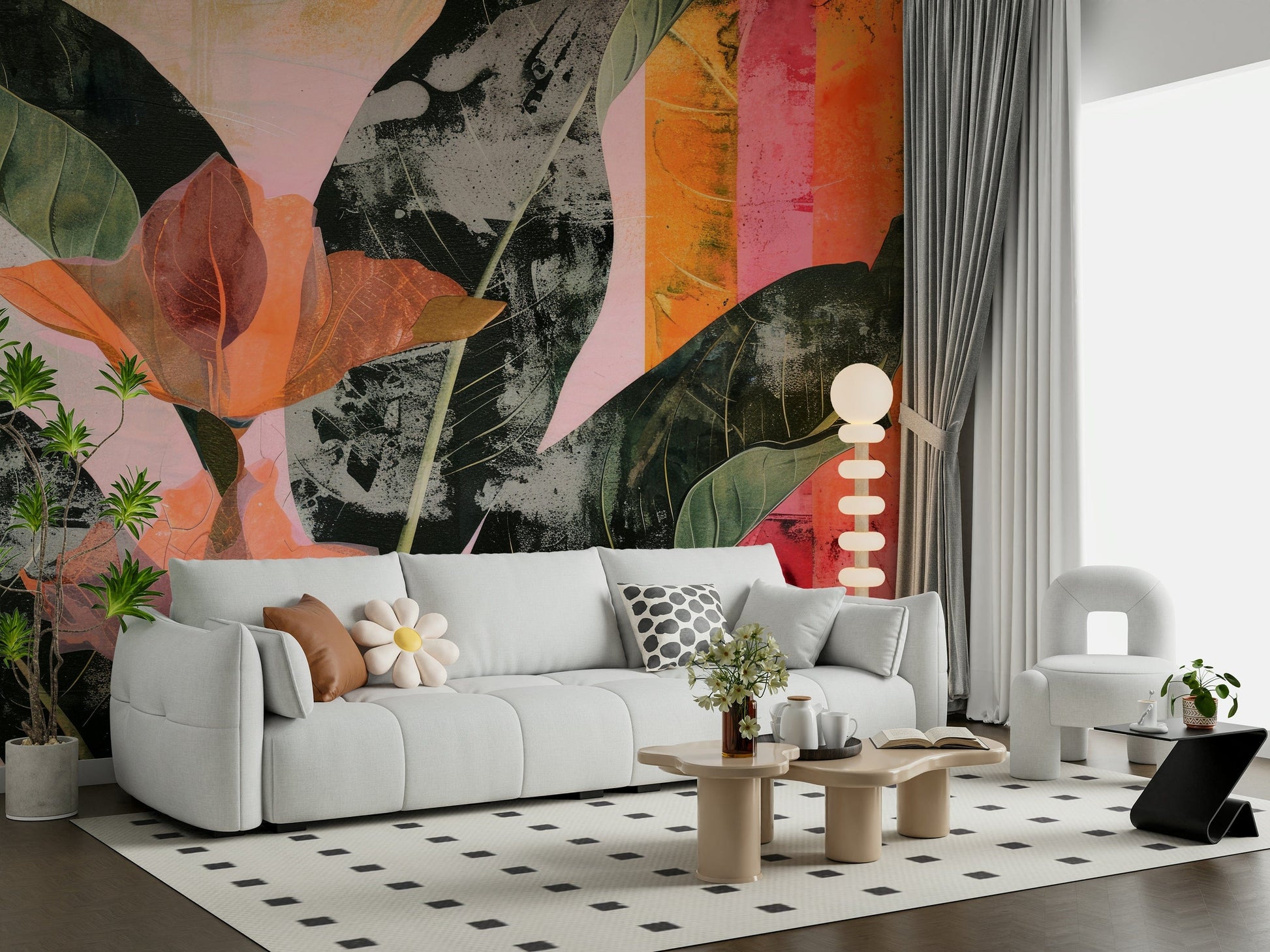 A contemplative lush foliage wallpaper mural for a feature wall.

