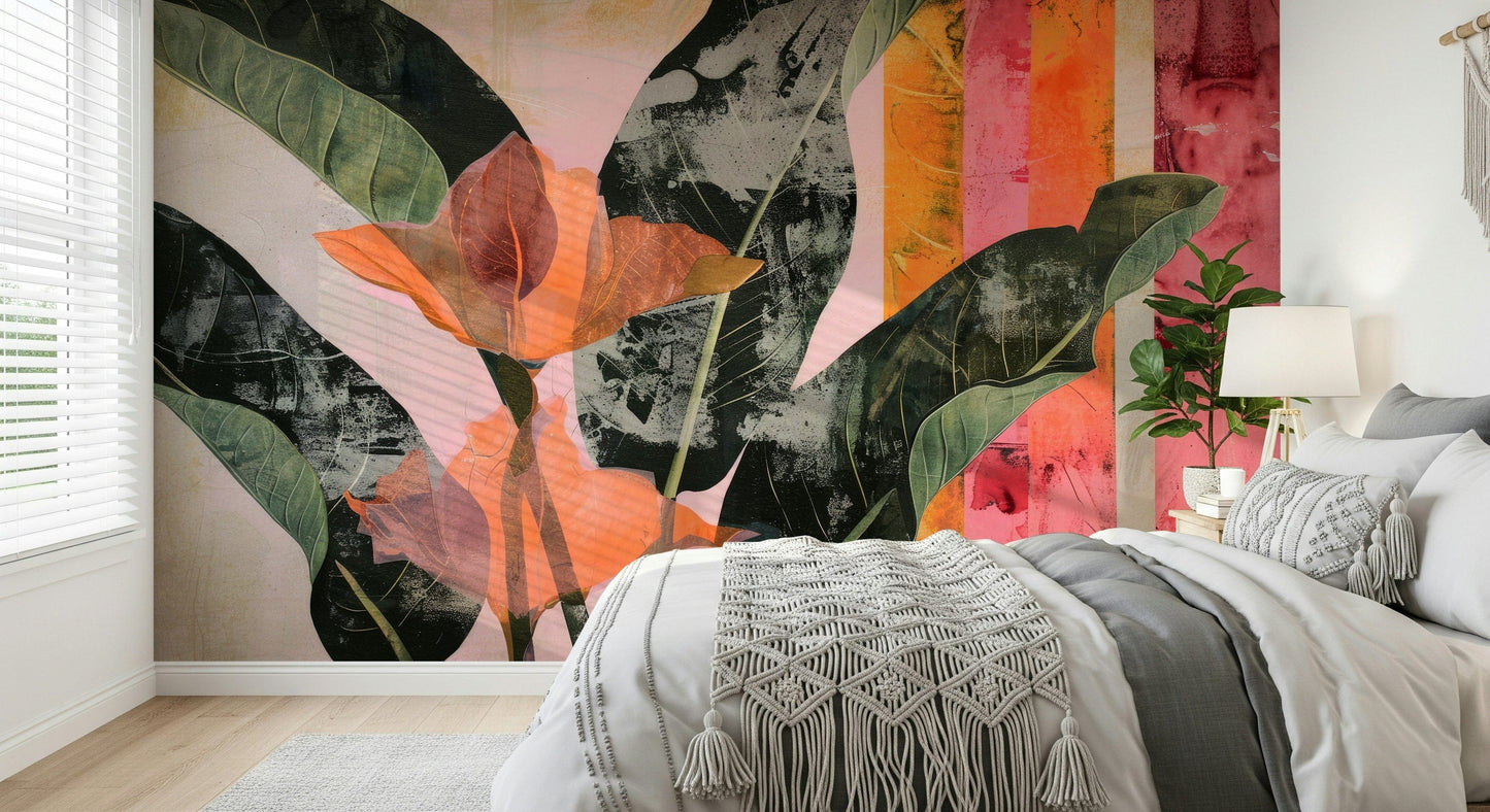 A serene abstract leaf wall mural for your decor.

