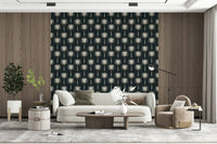 Elegant Luxe Palms print; sophisticated wallcovering, vintage tropical design.