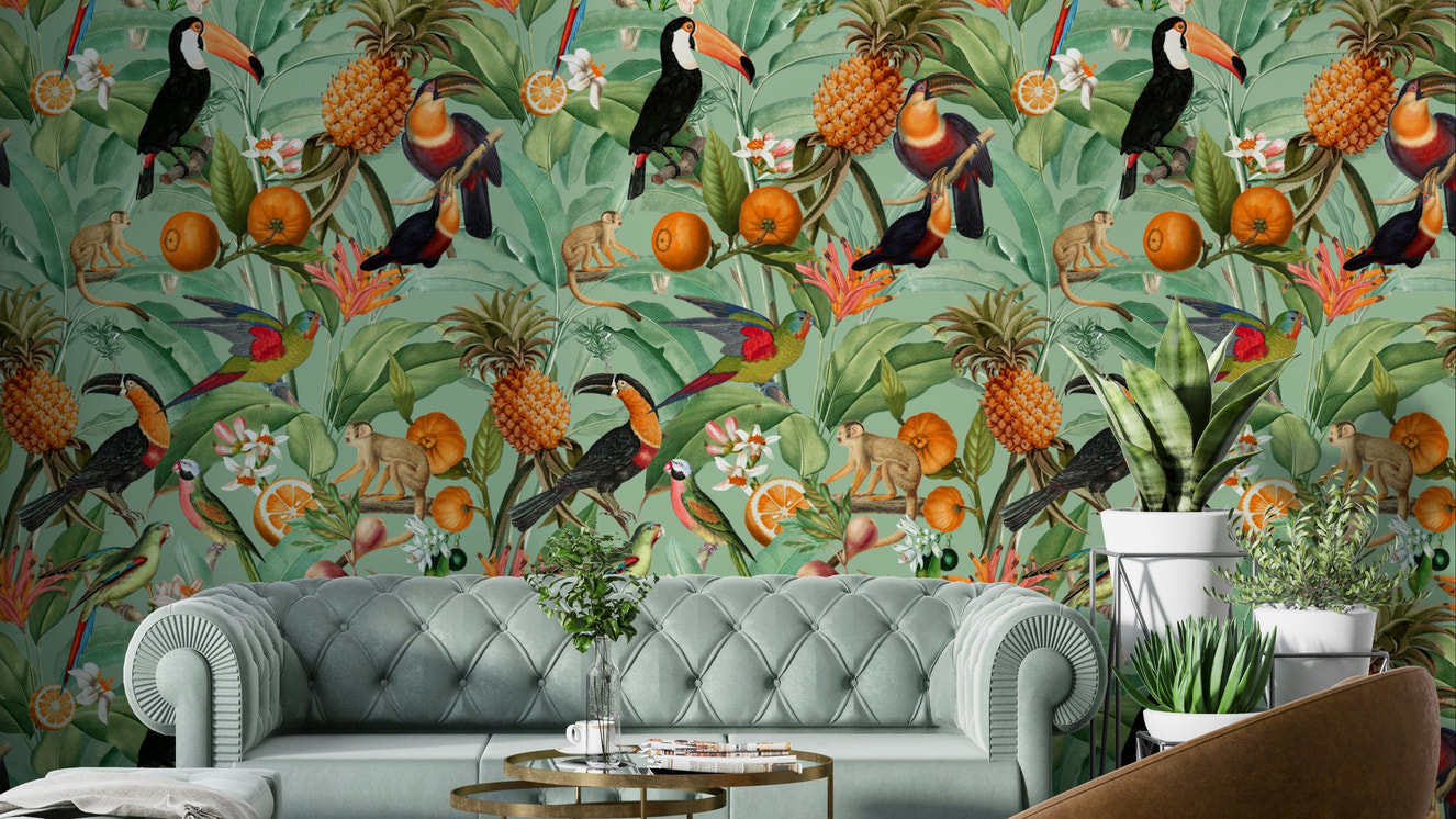 Lush tropical foliage and vibrant colors bringing nature indoors

