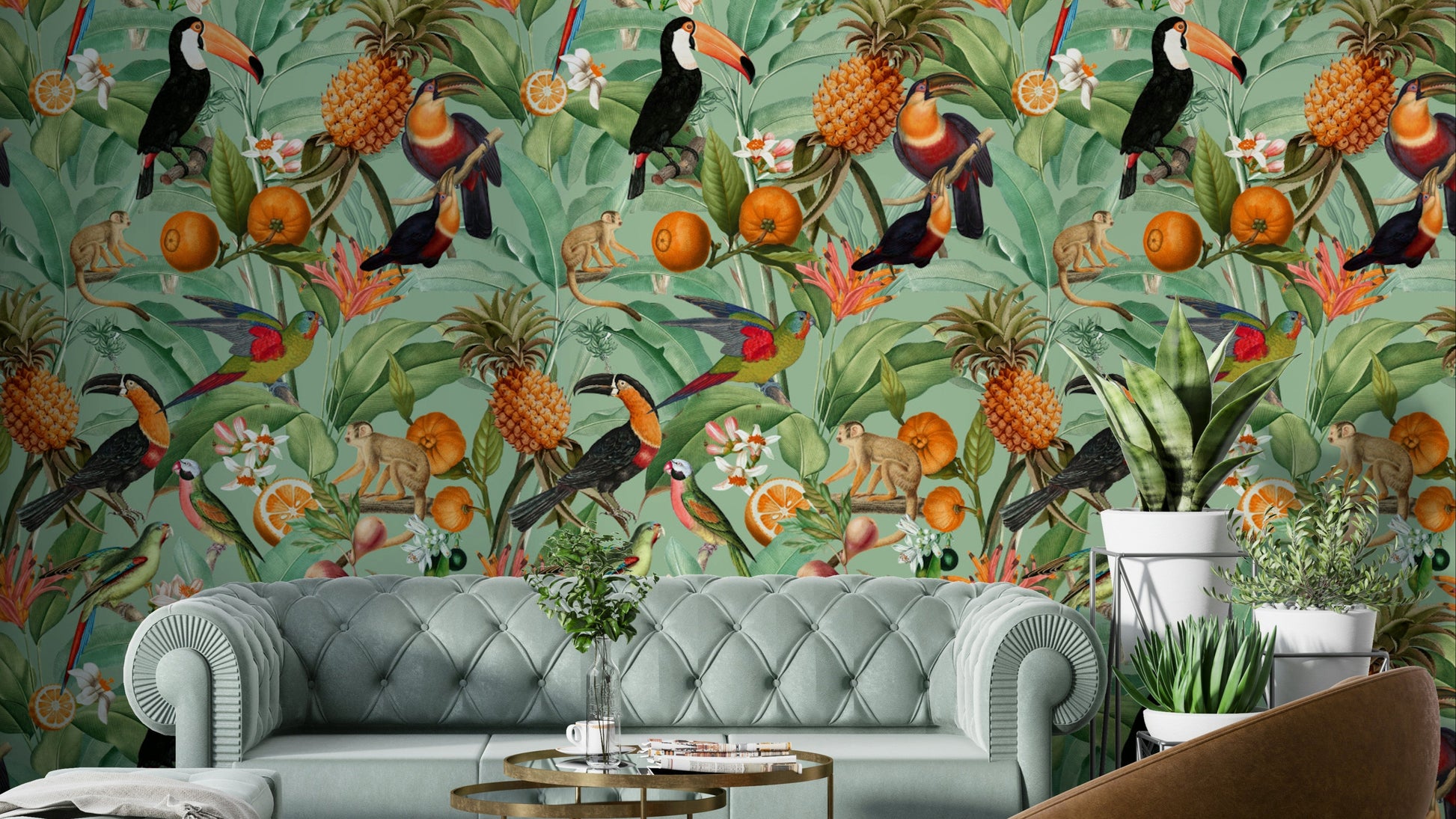 Lush tropical foliage and vibrant colors bringing nature indoors

