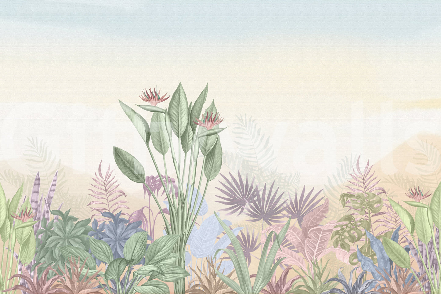 Eden's Touch Wall Mural behind a wooden console in a hallway.