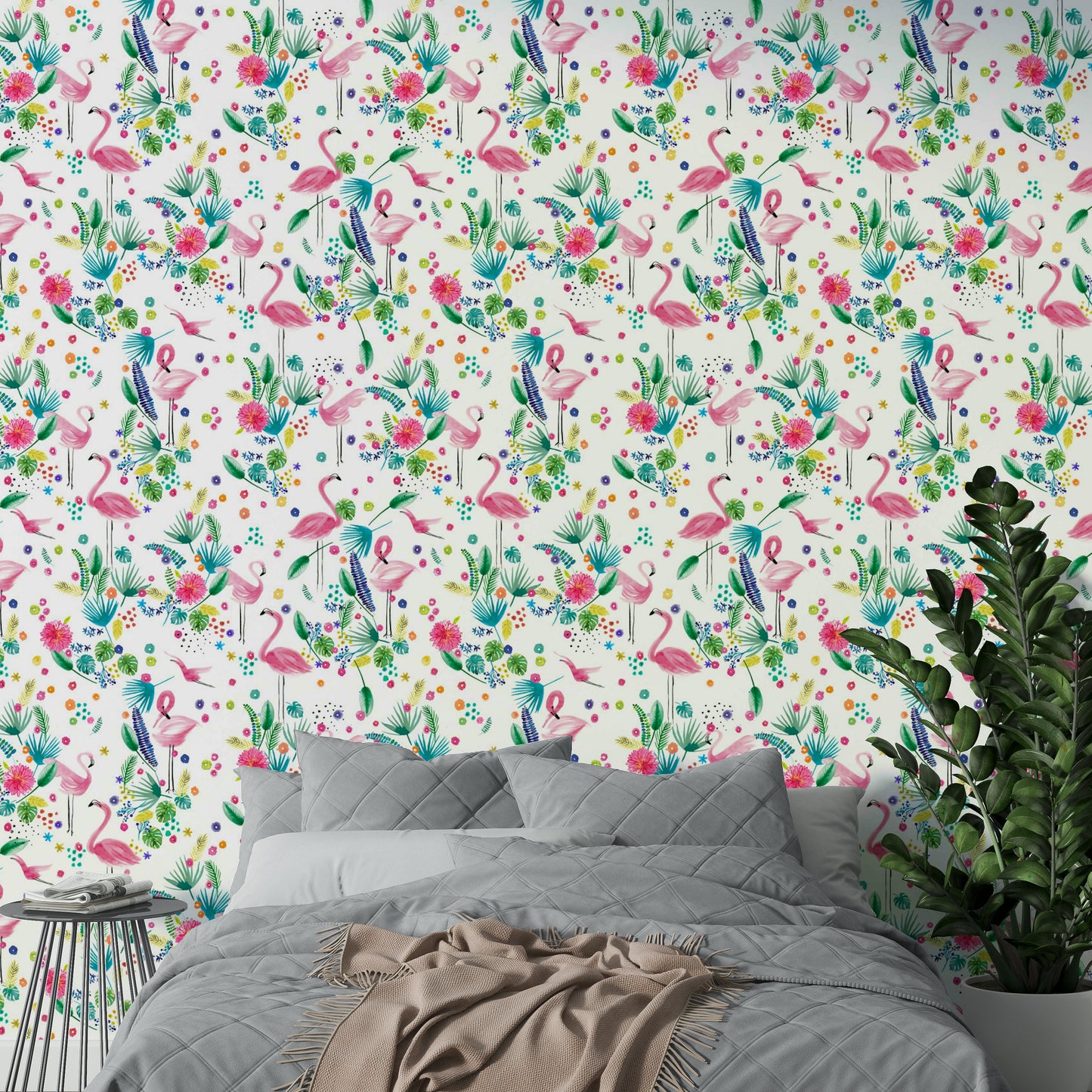 Tropical animal wallpaper with flamingos and nature-inspired tones.

