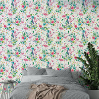 Tropical animal wallpaper with flamingos and nature-inspired tones.

