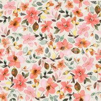Tropical bloom wallpaper in blush and beige for a relaxed feel.

