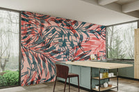 Tropical Foliage in Rouge and Teal Wall Mural

