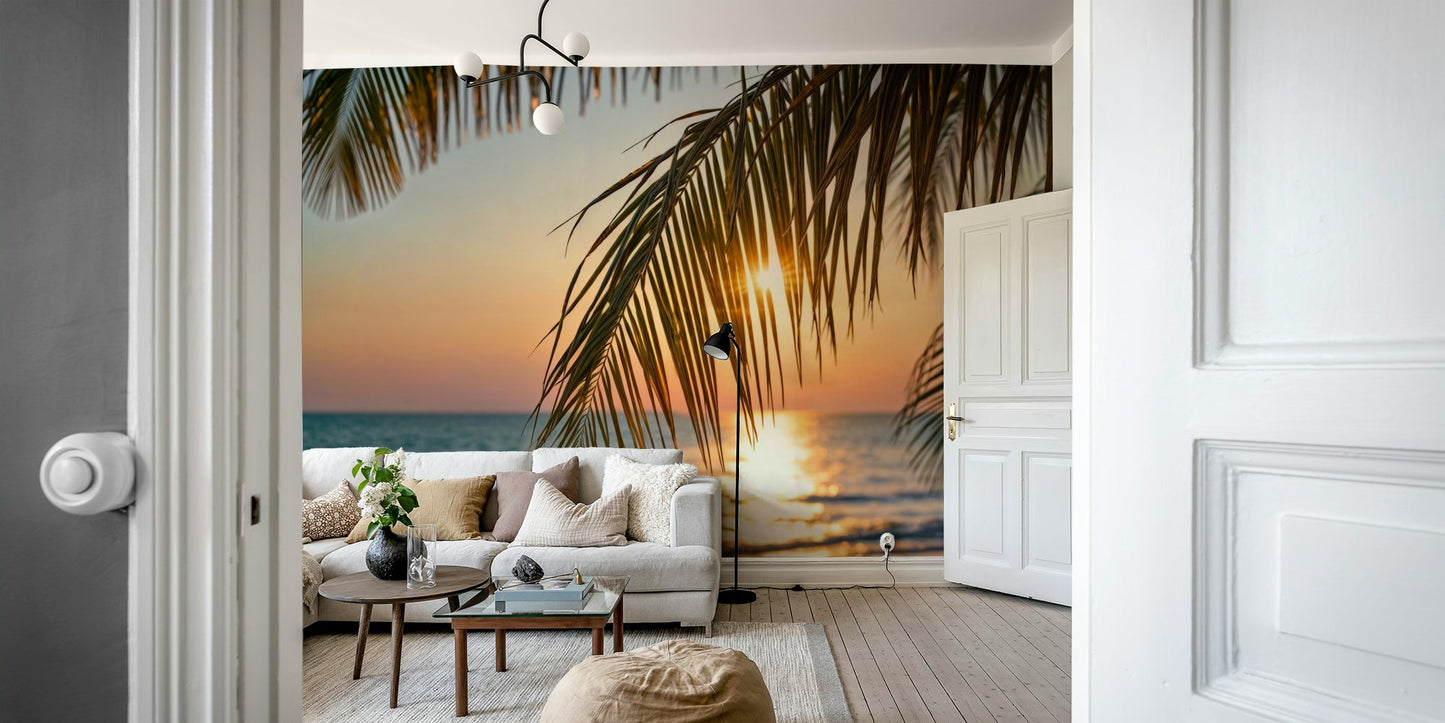 The image shows a peaceful, natural scene with tropical foliage.

