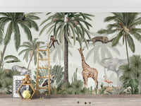 Tropical Jive mural wallpaper with giraffe and leopard