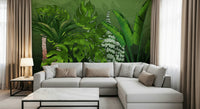 Banana leaf design Tropical Jungle Garden vibrant wall covering.