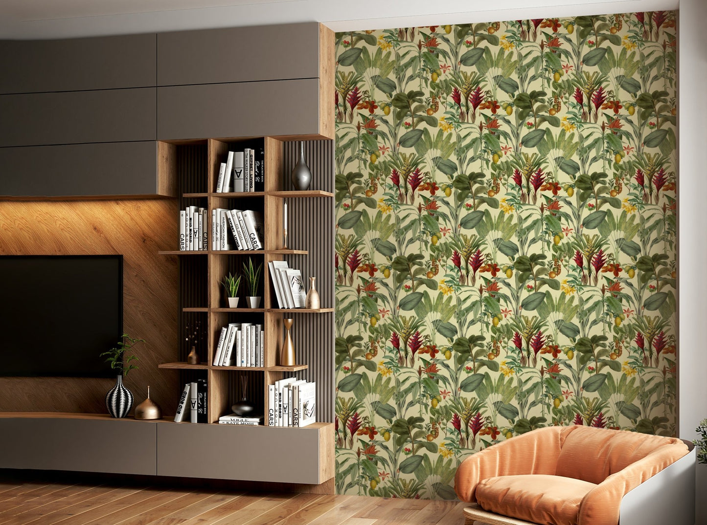 Vintage jungle leaf and flower wallpaper

