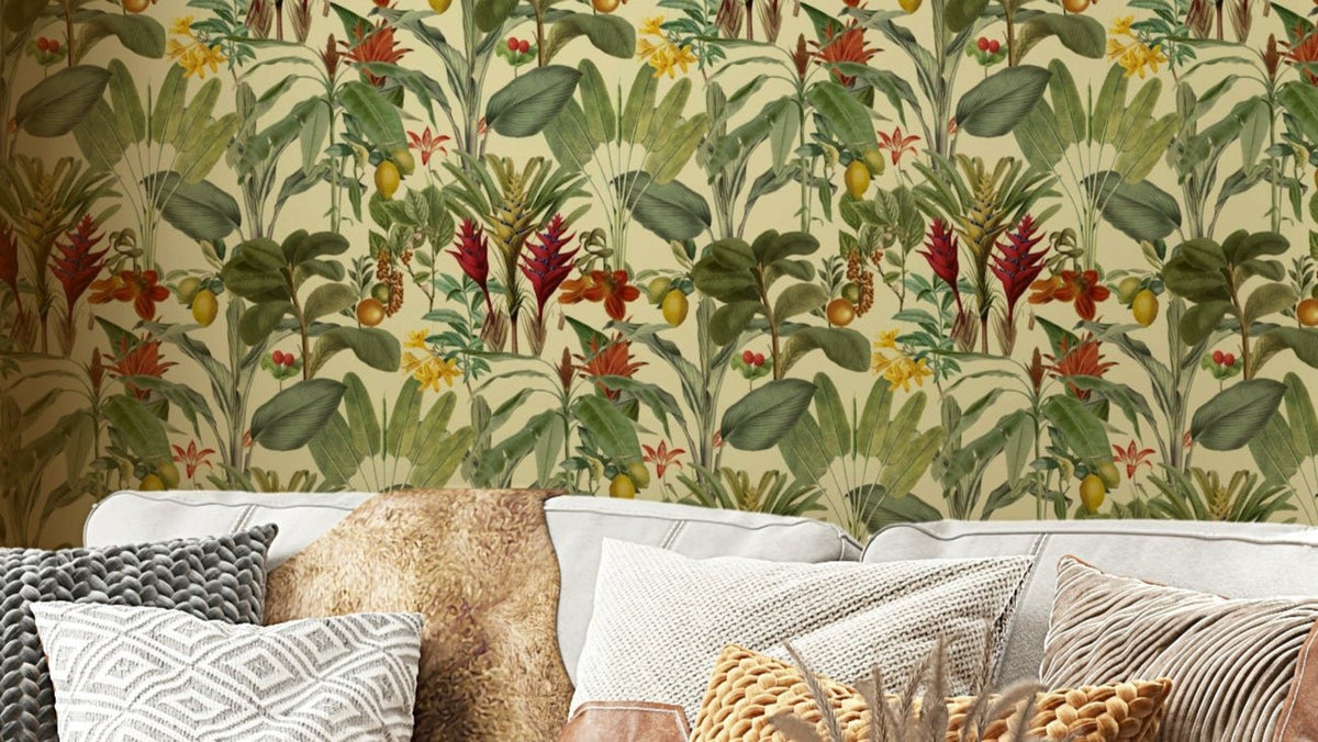 Tropical fruit and plant wallpaper design


