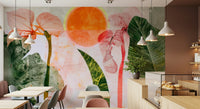 A beautiful modern art wall mural of radiant leaves.


